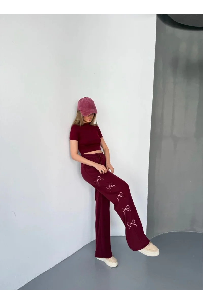 Osy Modal Yumuşak Dokulu Kumaş Nakış işlemeli Rahat Bol Paça Eşofman Pantalon