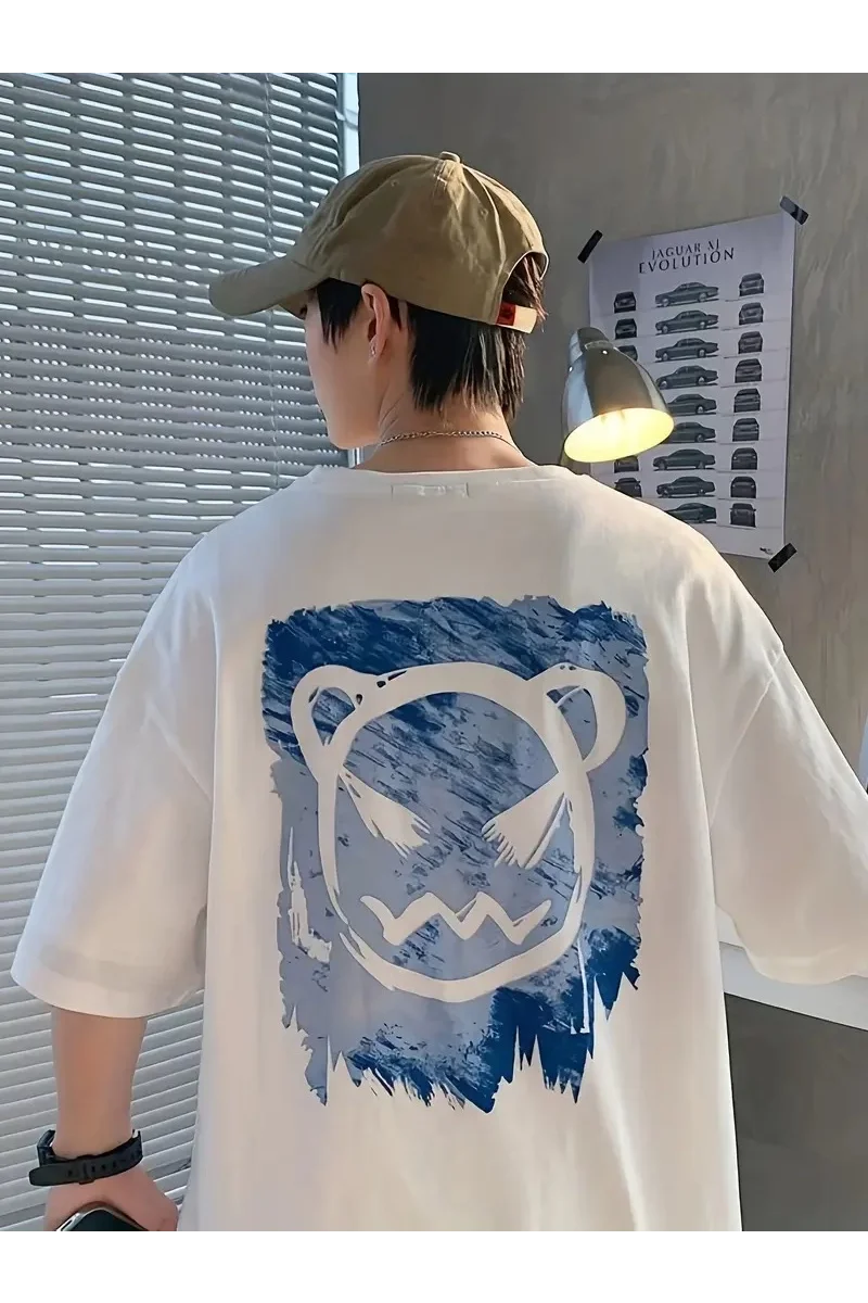 20/1 Penye Compack Bisiklet Yaka sevimli ayı baskı Kısa Kol Erkek t-shirt