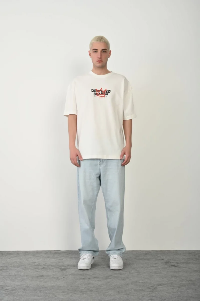 Unisex Baskılı Bisiklet Yaka Oversize T-Shirt