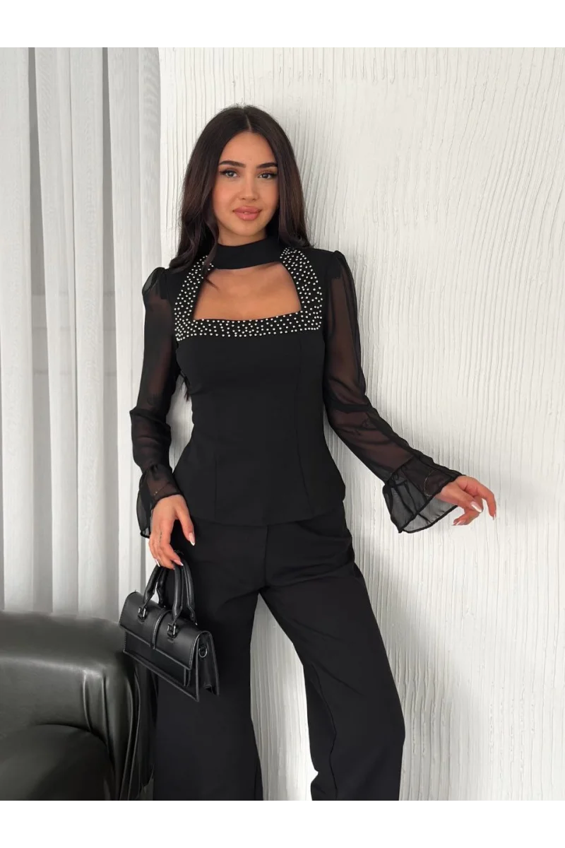 Siyah Taşlı Elbise