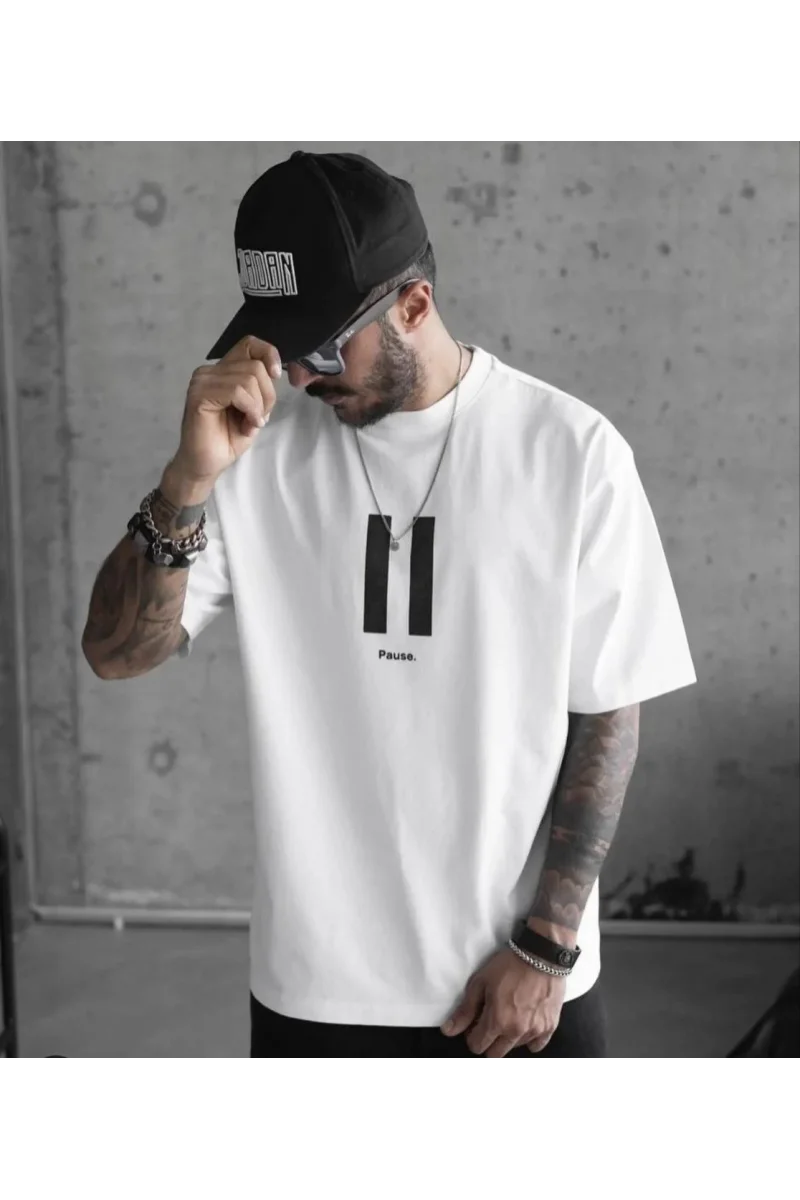 Unisex Bisiklet Yaka Baskılı Oversize T-Shirt