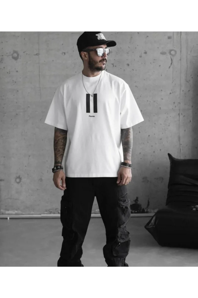 Unisex Bisiklet Yaka Baskılı Oversize T-Shirt