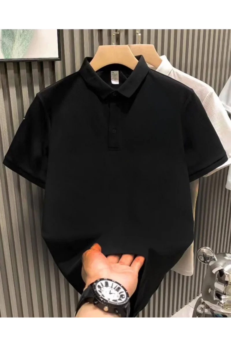 Yakası Düğmeli Yakalı Pike Düz T-Shirt