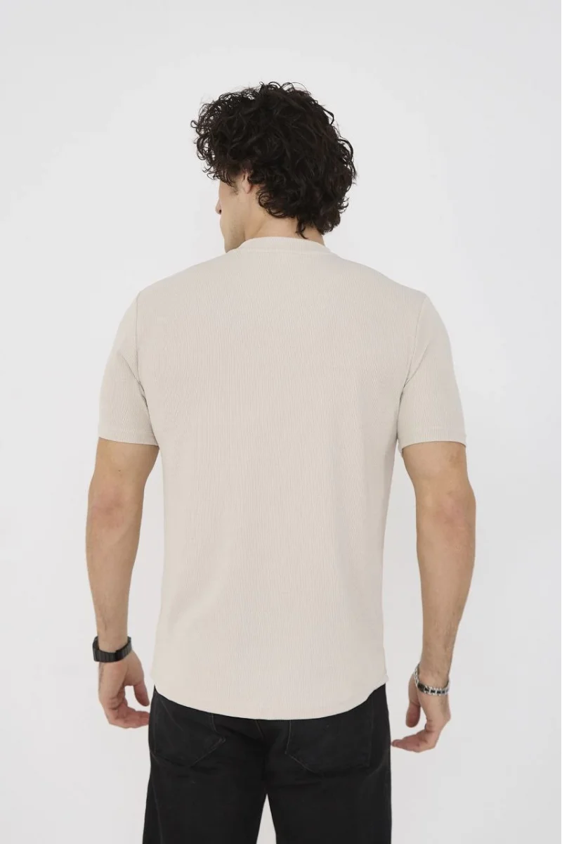 Unisex Bisiklet Yaka Slim fit T-Shirt - Bej