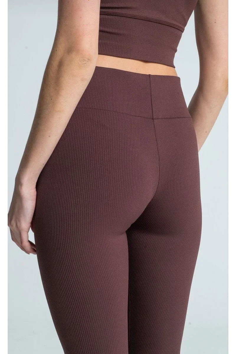 Kadın Yüksek Bel Fitilli Tayt - Kahverengi