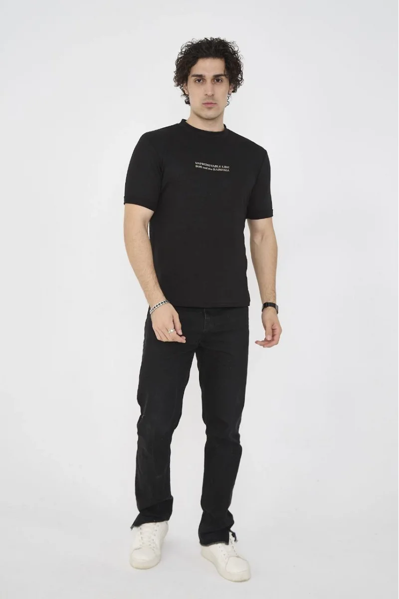 Unisex Bisiklet Yaka Slim fit T-Shirt - Siyah