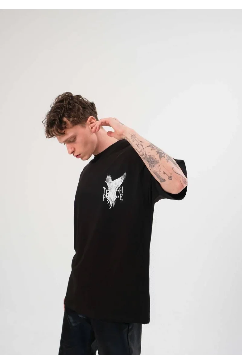 Unisex Bisiklet Yaka Baskılı Oversize T-Shirt