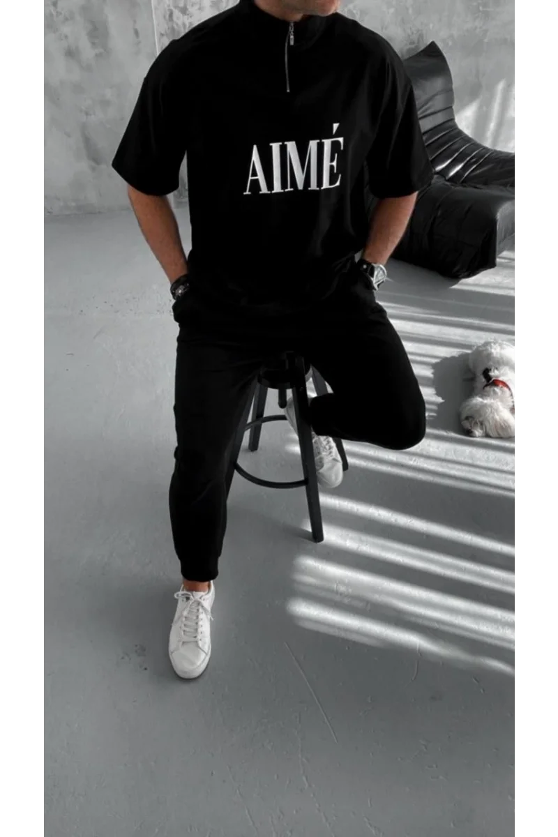 Unisex Yarım Fermuarlı Baskılı T-Shirt