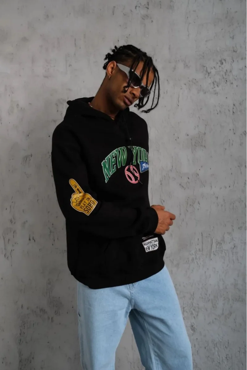 New York baskılı siyah Sweatshirt