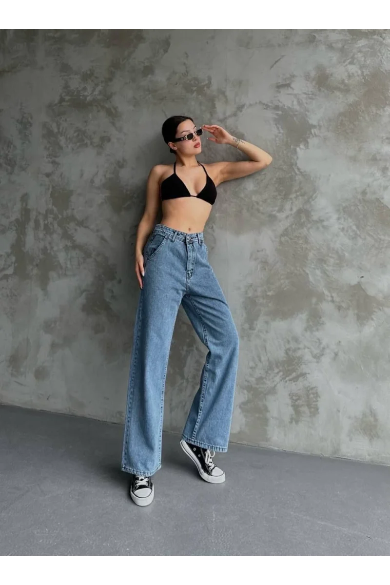 Kadın Palazzo Jeans Pantolon - Mavi