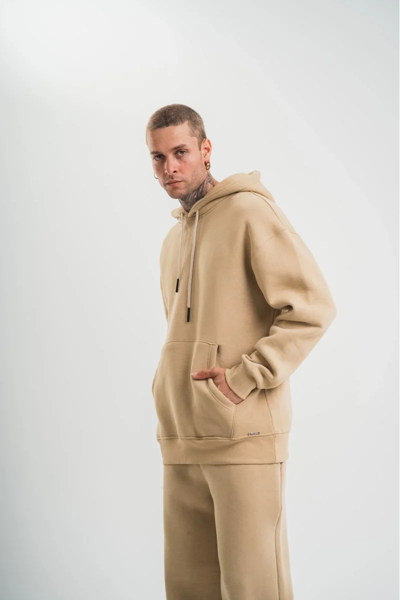 Bej Kapüşonlu Sweatshirt