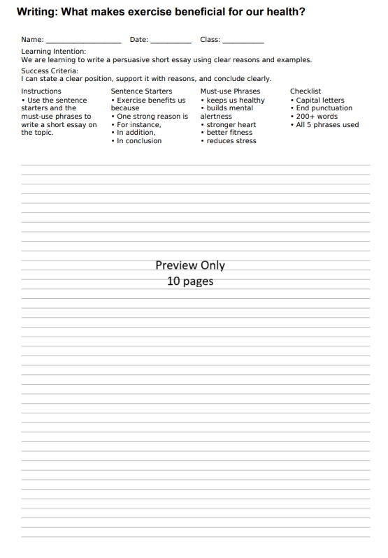 Persuasive Writing Worksheets (10 Pages)