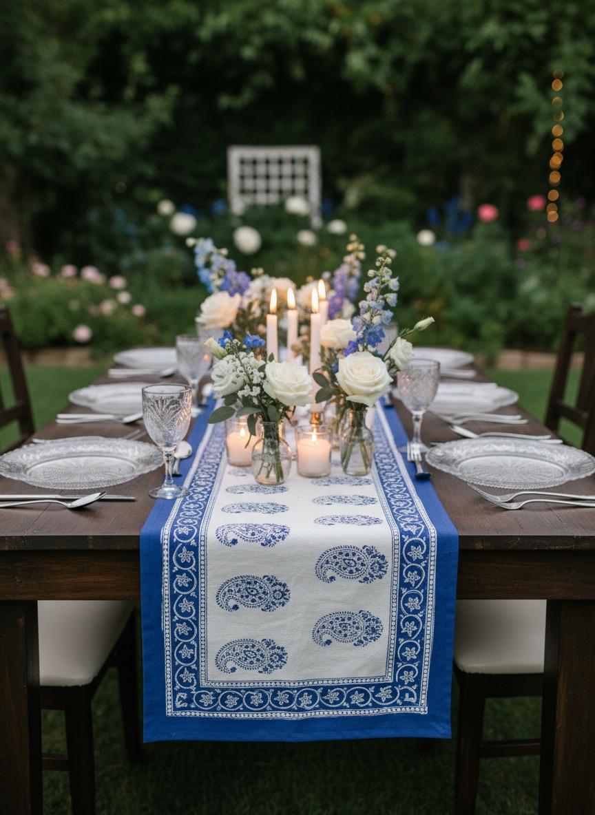 Blue and White Christmas Table Runner