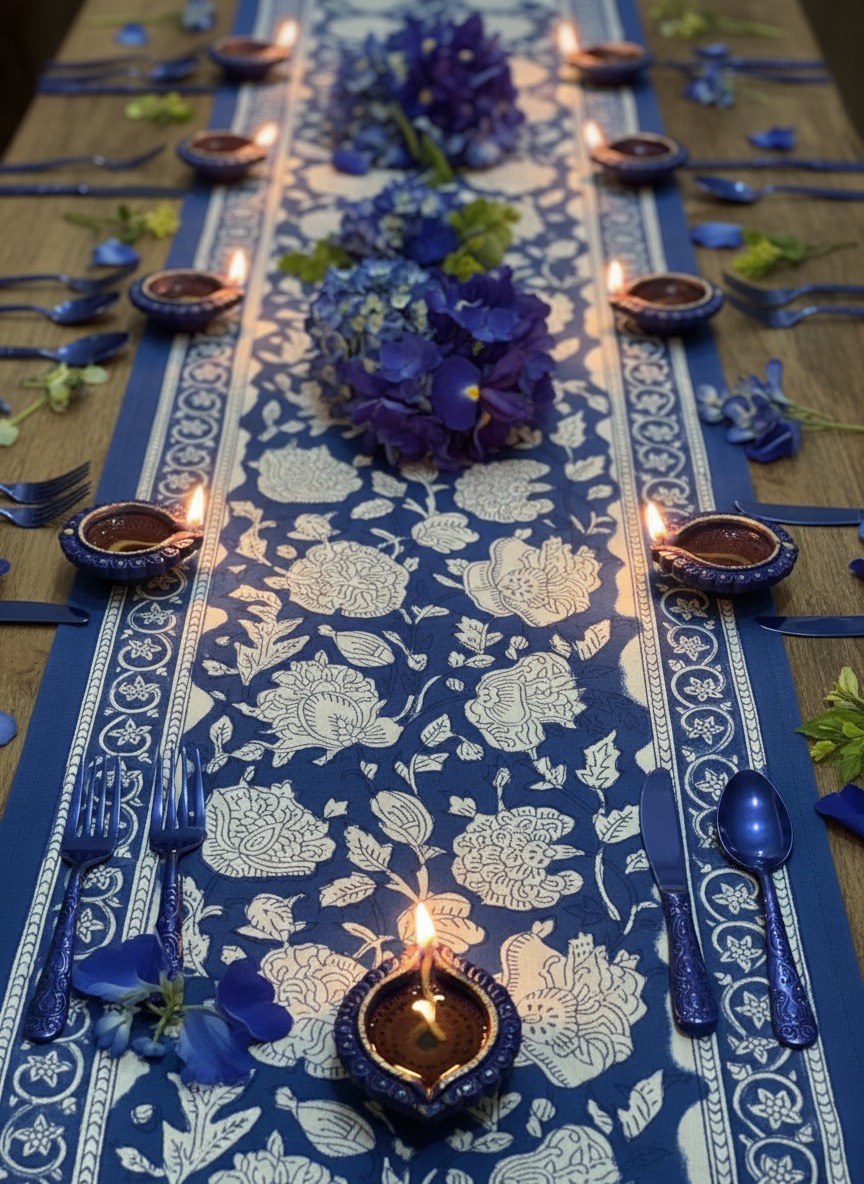 Floral Blue Table Runner