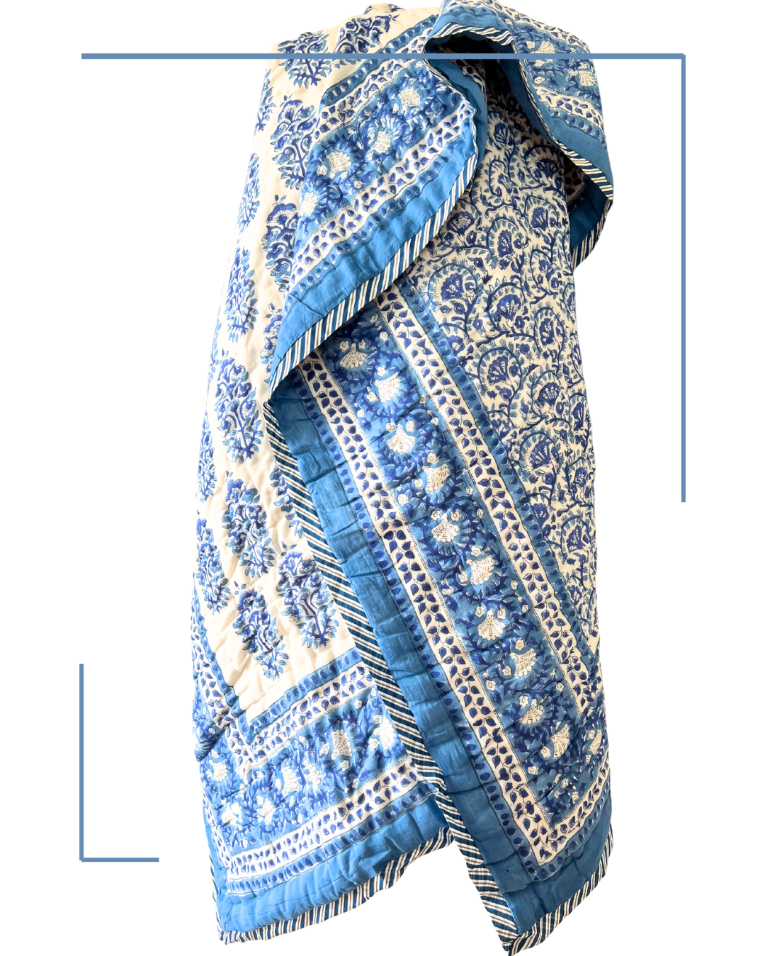 Handcrafted Blue and White Quilt - Single Bed