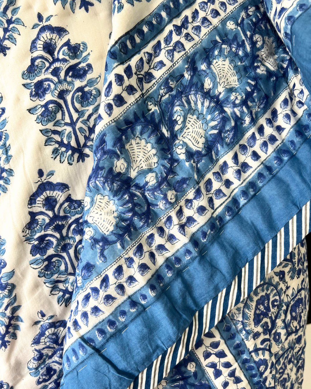 Handcrafted Blue and White Quilt - Single Bed