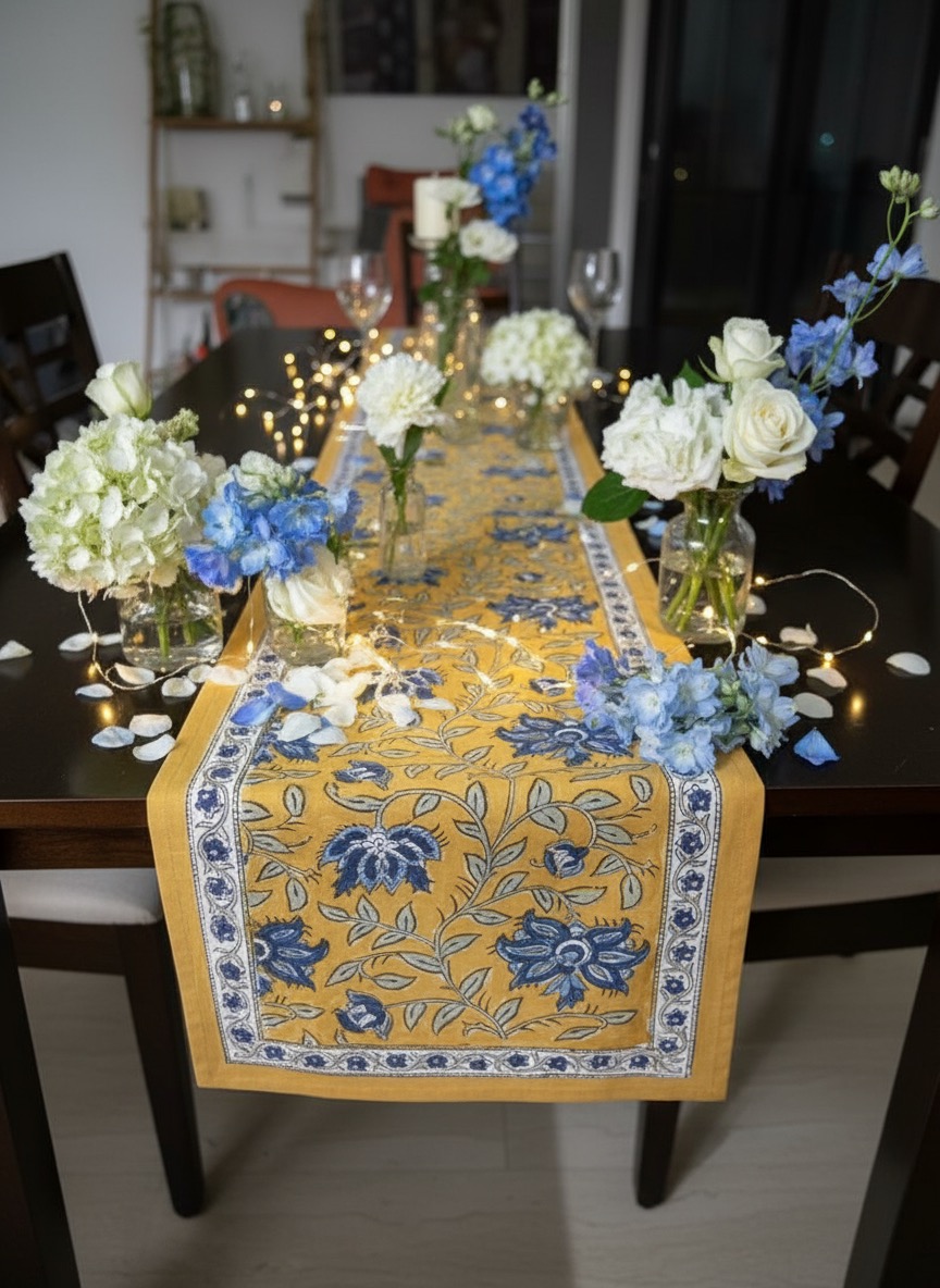 Handcrafted Blue & Yellow Table Runner