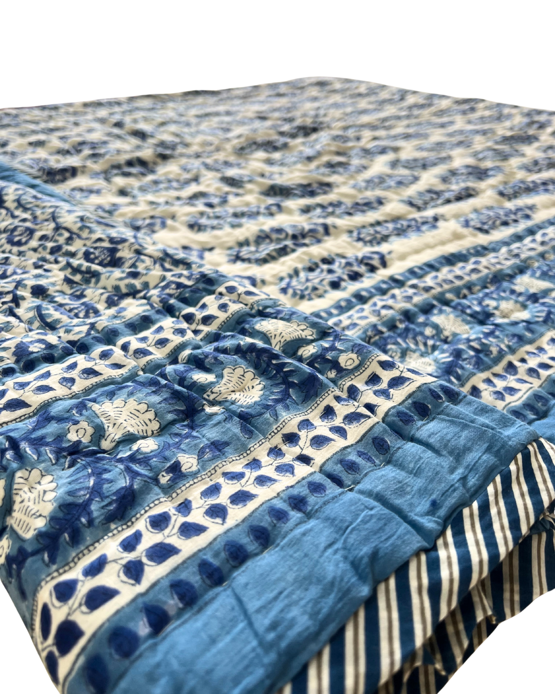 Handcrafted Blue and White Quilt - Single Bed