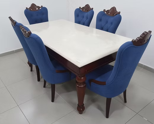 6 Seater Marble Top Elegant Dining Table Set