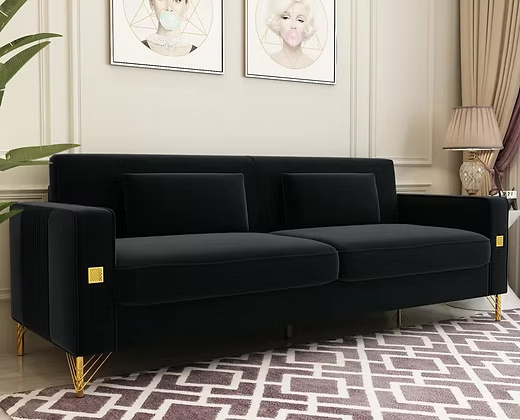3-Seater Sofa with Golden Legs – Premium Modern Elegant Mustard Brown Upholstery
