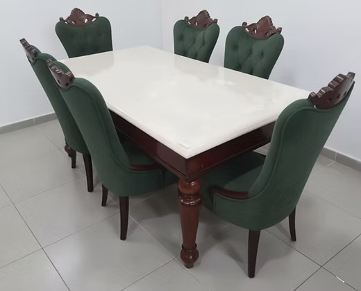 6 Seater Marble Top Elegant Dining Table Set