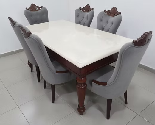 6 Seater Marble Top Elegant Dining Table Set