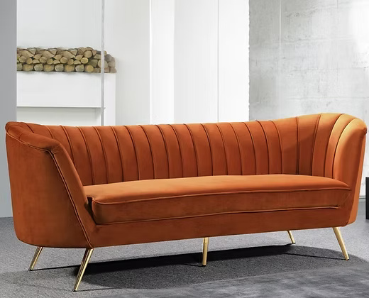 3 Seater sleek Velvet tufted sofa (Material: Mango wood)