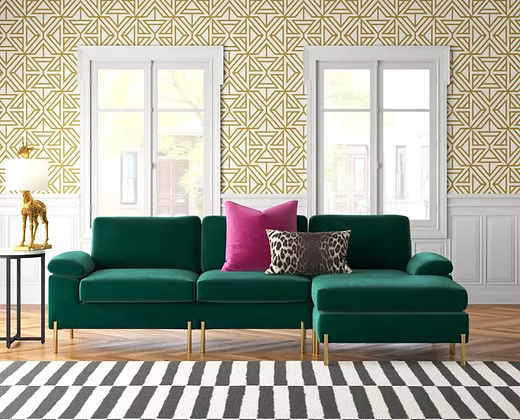 Elegant Rich velvet sectional with sleek, clean lines Sofa