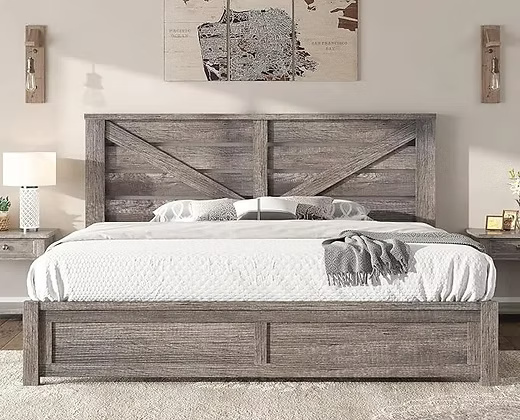 Rustic Wooden King Bed 