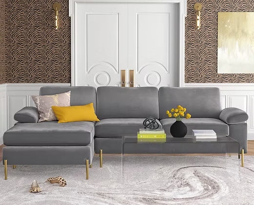 Elegant Rich velvet sectional with sleek, clean lines Sofa