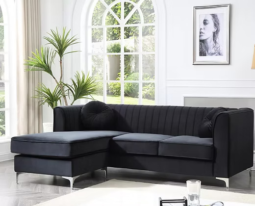 Modern Velvet L-Shape Sofa with Chaise Lounge – Upholstery & Metal Legs