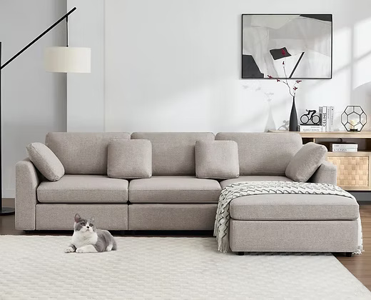 Comfortable Upholstered L-Shaped Sofa with Chaise Lounge