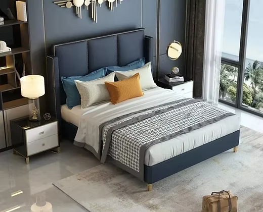 Modern Upholstered Navy Blue Luxury Bed