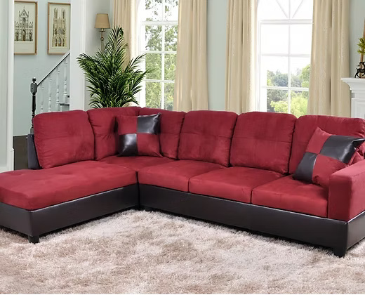 L-Shape Sectional Sofa with Chaise – Beige Fabric & Brown Leatherette Base