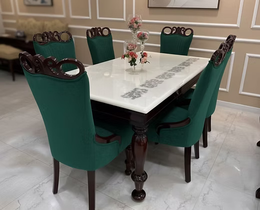 6 seater Elegant Marble Top Dining Table Set