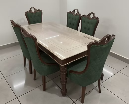 6 Seater Marble Top Dining Table Set