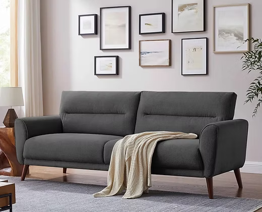 3 Seater modern Velvet sofa with wooden legs and minimal armrests