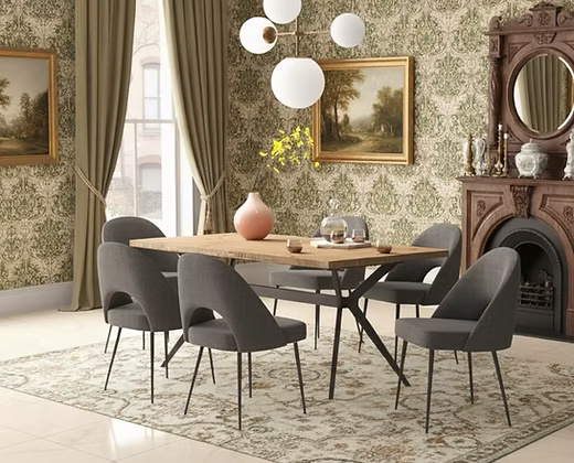 Modern 6 Seater  Dining Set with Brown Chairs