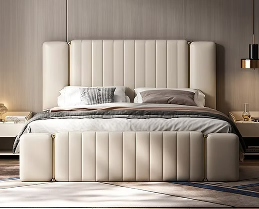 Modern Upholstered Beige Luxury Bed 