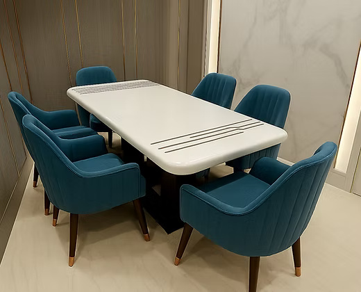 6 Seater Marble Top Modern Dining Table Set