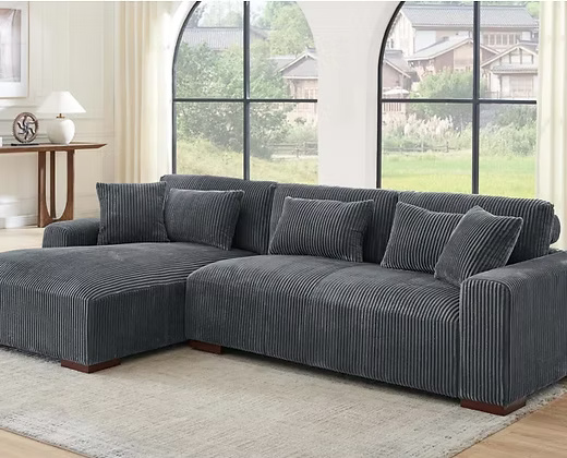 Modern Green Corduroy Sectional Sofa