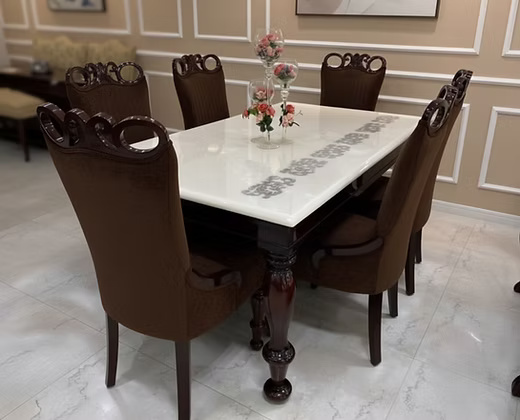 6 seater Elegant Marble Top Dining Table Set