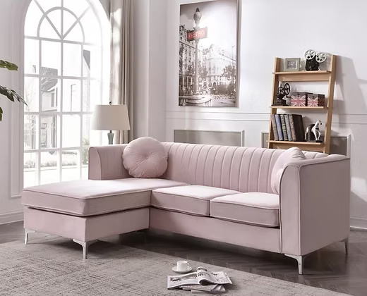 Modern Velvet L-Shape Sofa with Chaise Lounge – Upholstery & Metal Legs