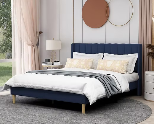 Luxury Upholstered King Size Bed with Headboard – Modern Velvet Finish