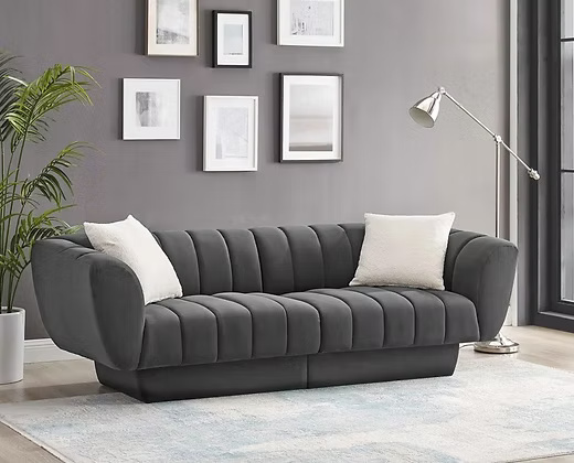 3 Seater Contemporary Navy Velvet Sofa with Deep Channel Tufting