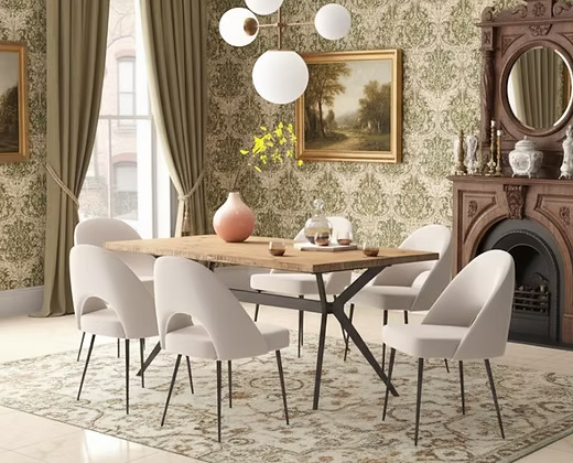 Modern 6 Seater  Dining Set with Brown Chairs