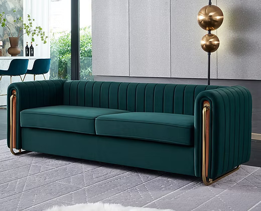 3 Seater Modern Mid-Century Emerald Velvet Sofa 