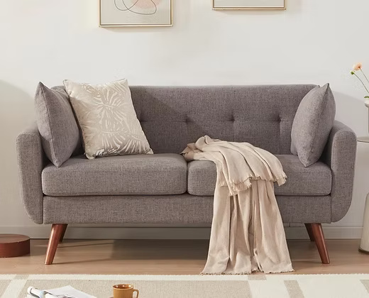  3 Seater Sofa with High Back & Hand Rest Mustard Yellow Multi shade Fabric (Material  Mango wood )