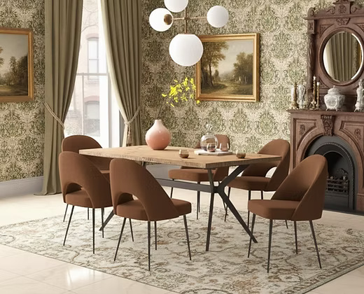 Modern 6 Seater  Dining Set with Brown Chairs