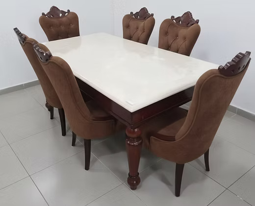 6 Seater Marble Top Elegant Dining Table Set